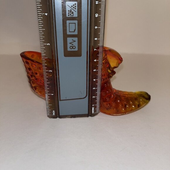 VTG Fenton Orange Red Amberina Hobnail Boot Slipper Shoe Cat Head Art Glass Glow - Picture 9 of 16